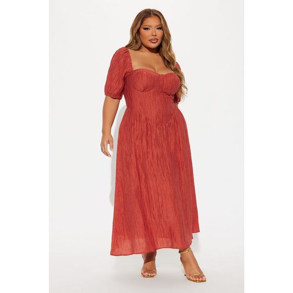 Celia B Corset Textured Midi Dress - 2x - Rust - Picture 1 of 5